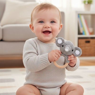 Hochet bébé montessori gris