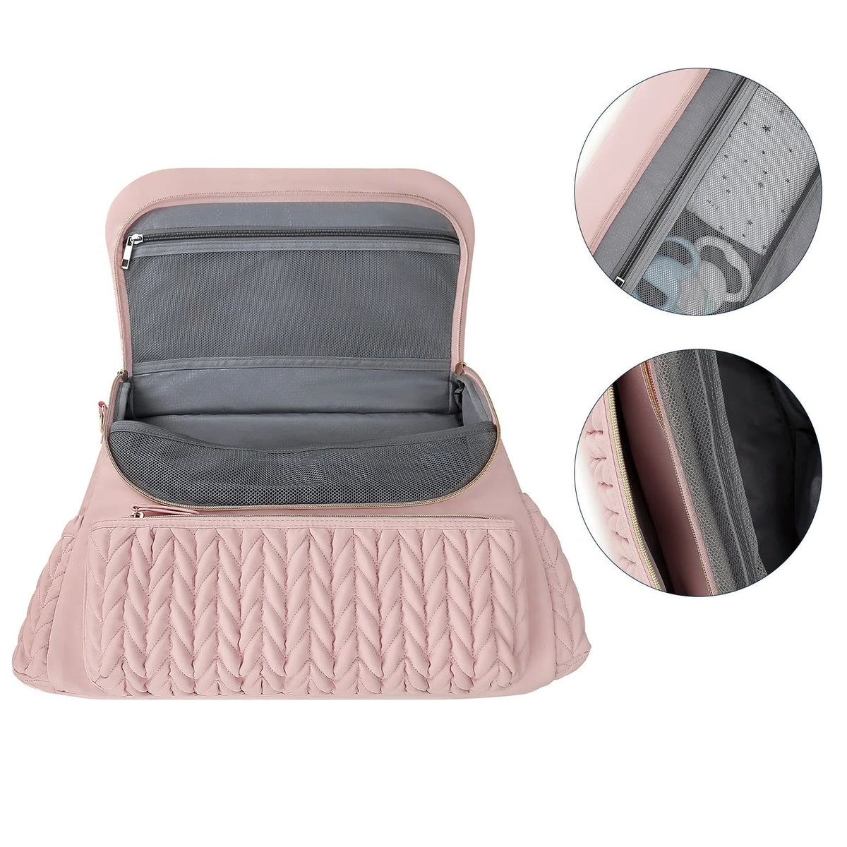 Ouverture large du sac a langer revelant plusieurs compartiments mesh pour organiser facilement les affaires de bebe