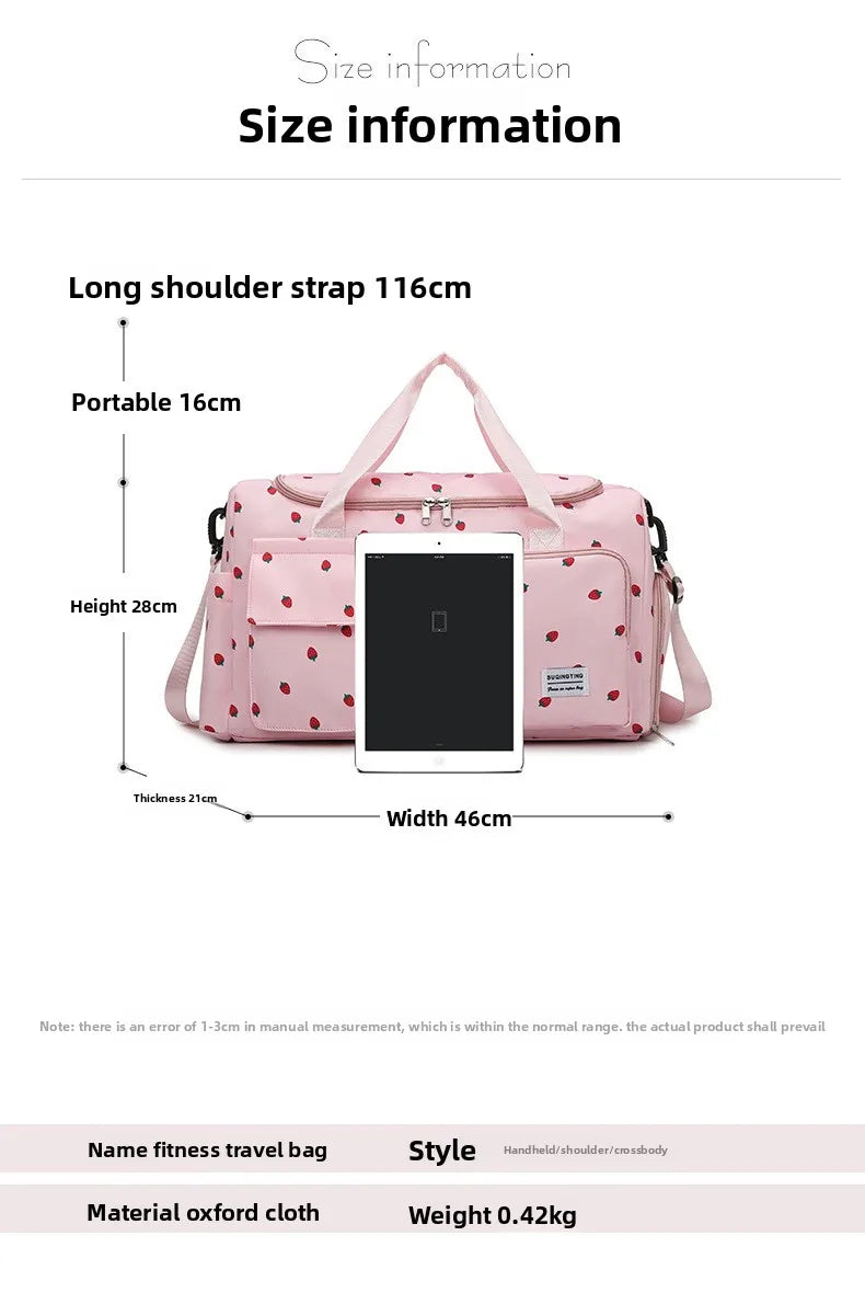 Schema des dimensions du sac a langer de 46 cm de large et seulement 0,42 kg avec longue bandouliere de 116 cm reglable.