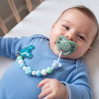 Attache tetine en silicone bleu