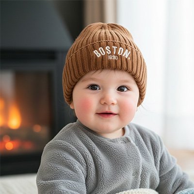 Bonnet bebe garcon hiver marron