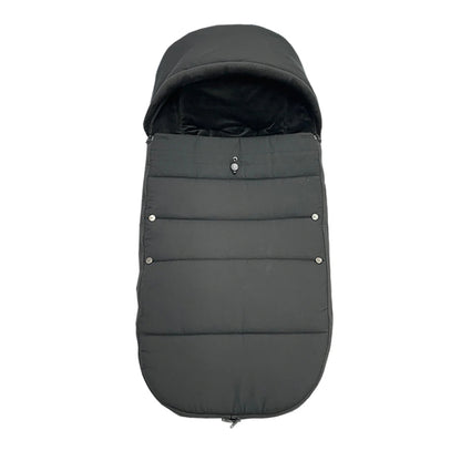 Chanceliere poussette universelle noire avec capuche et matelassage chaud, presentee seule sur fond blanc pour proteger bebe du froid.