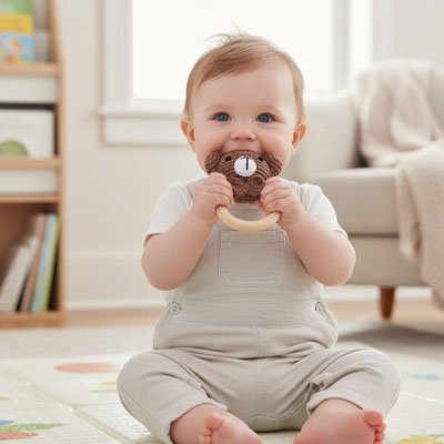 Hochet bébé montessori marron