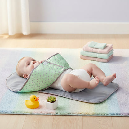 Bebe installe et maintenu confortablement sur le matelas a langer nomadee.