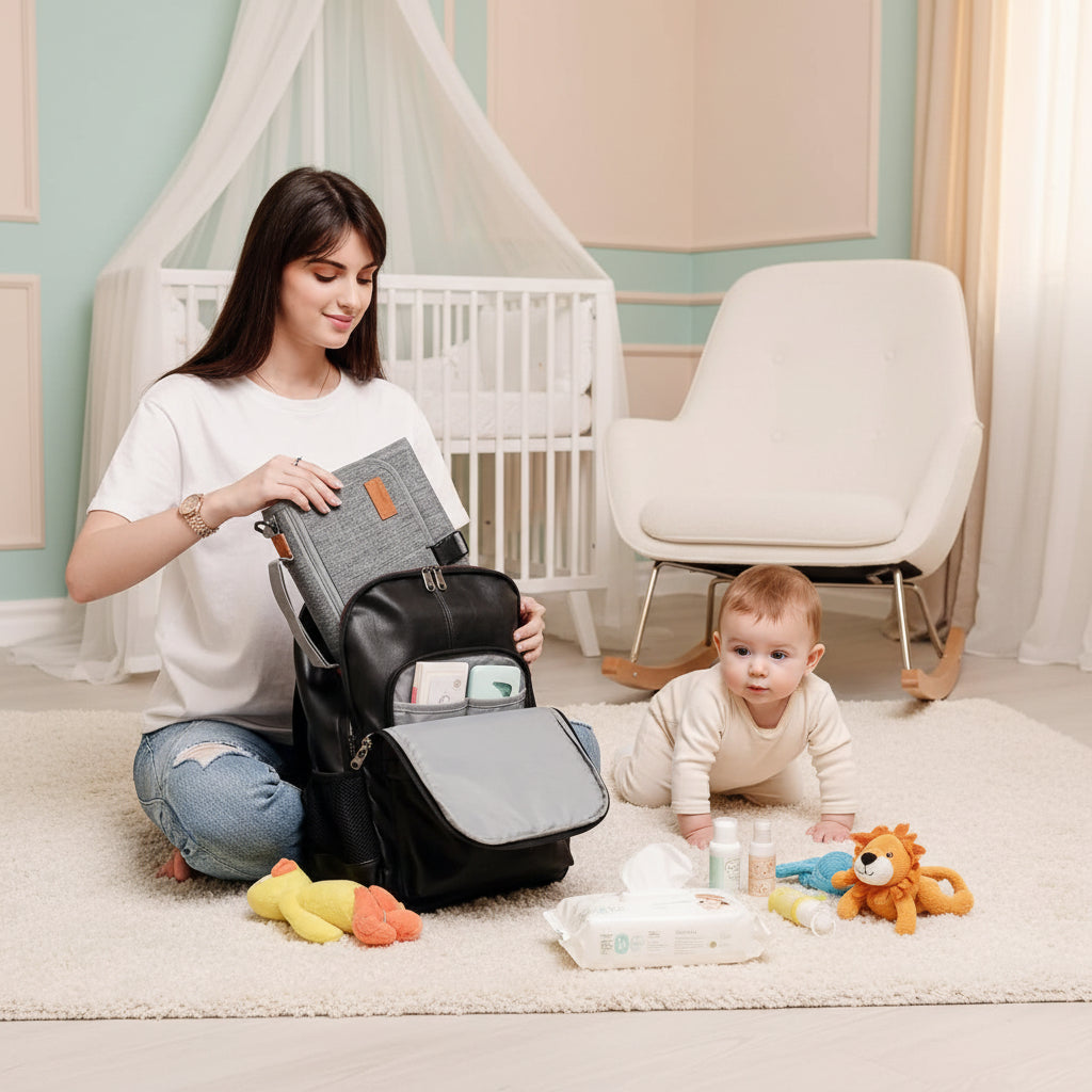 Une fois replie le matelas devient compact et se glisse facilement dans un sac a langer tout en contenant l'essentiel pour bebe
