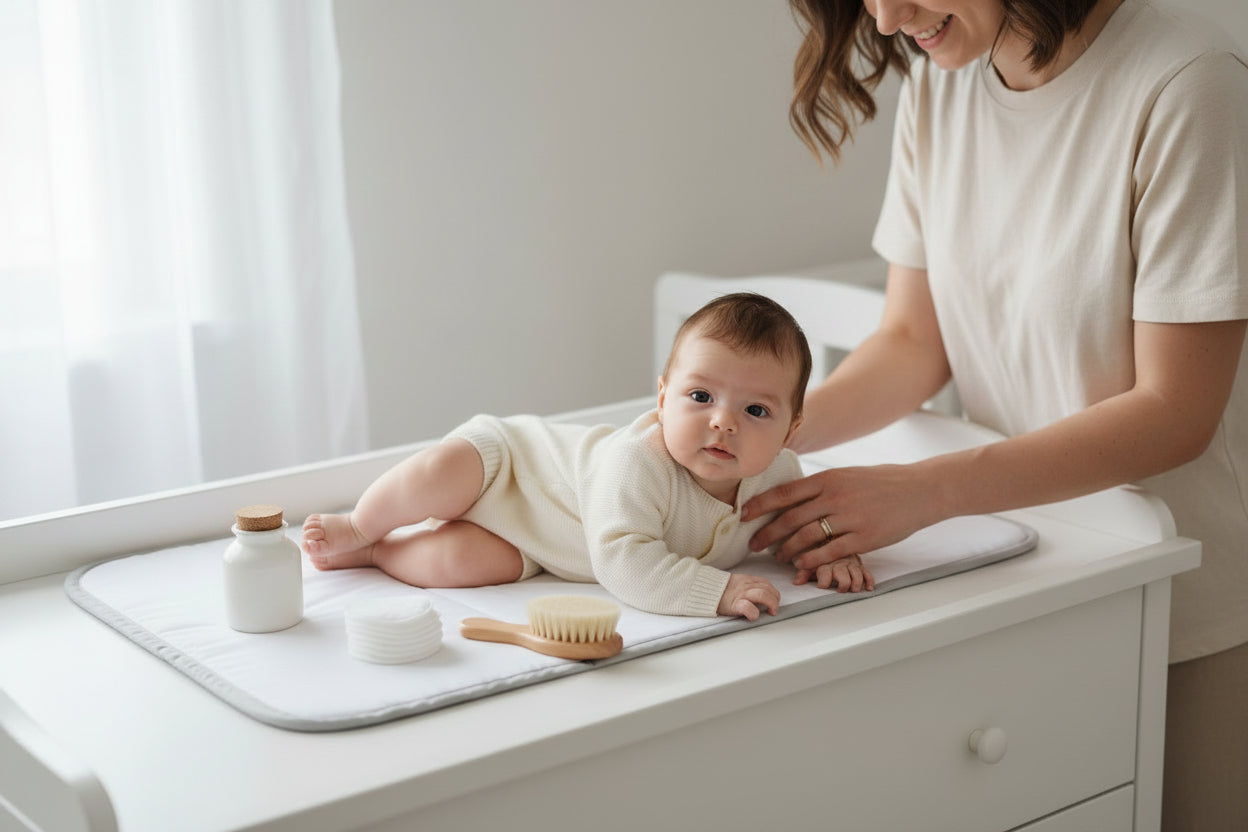 Envers impermeable et lavable du matelas a langer, protegeant bebe de l'humidite et se nettoyant d'un simple coup d'eponge.
