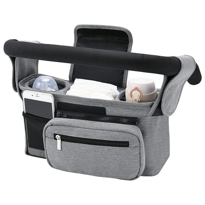 Modele gris chine presente rempli pour illustrer sa capacite de rangement et sa fixation velcro securisee.