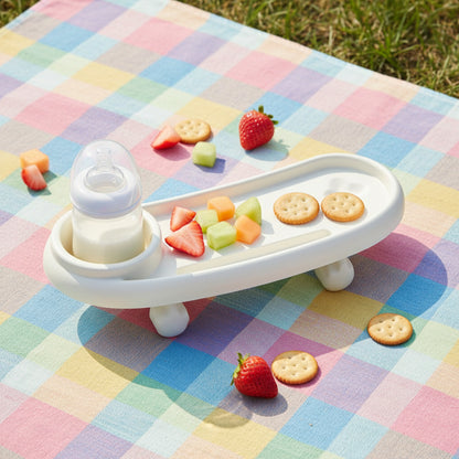 Plateau pour poussette en coloris blanc creme, elegant et facile a assortir a une poussette premium.