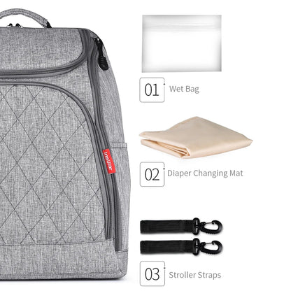 Le sac a langer livre avec sac impermeable, tapis a langer et sangles de fixation pour poussette, un ensemble pret a l'emploi.