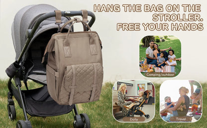 Sac a langer accroche a la poussette pour liberer les mains des parents, adapte au camping, au quotidien et aux voyages en famille.