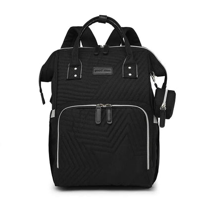 Sac a langer a dos noir dote de bandes reflechissantes pour plus de securite lors des sorties en soiree.