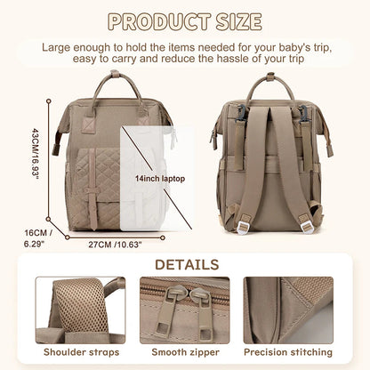 Schema des dimensions du sac a langer a dos avec sa poche pour ordinateur 14 pouces, ideal pour concilier vie de parent et travail.