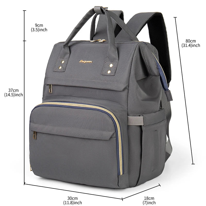 Schema des dimensions du sac a langer indiquant hauteur, largeur et profondeur pour evaluer sa grande capacite de rangement.