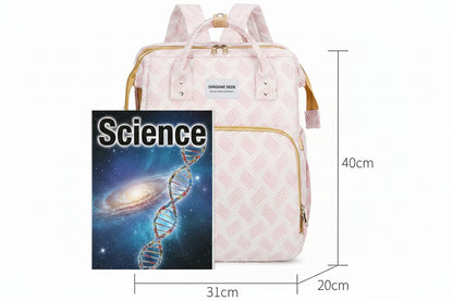 Fiche technique du sac a langer indiquant dimensions, poids leger de 0,85 kg et matiere en toile oxford.