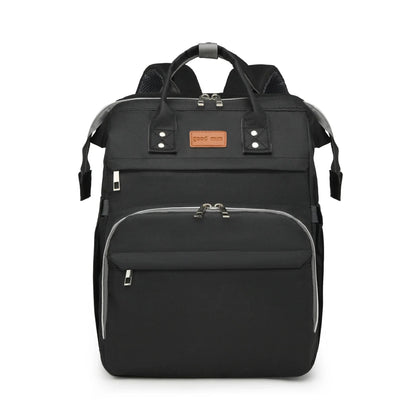 Sac a langer noir intemporel avec poignees et zips gris, un choix mixte pour maman comme papa.