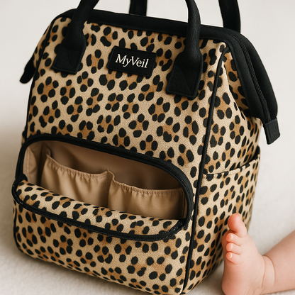 sac a langer leopard detail matiere qualite texture