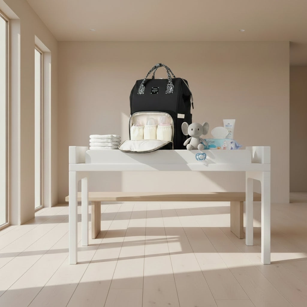 Compartiment isotherme a doublure aluminium maintient les biberons a temperature et tissu impermeable qui protege les affaires de bebe de la pluie.