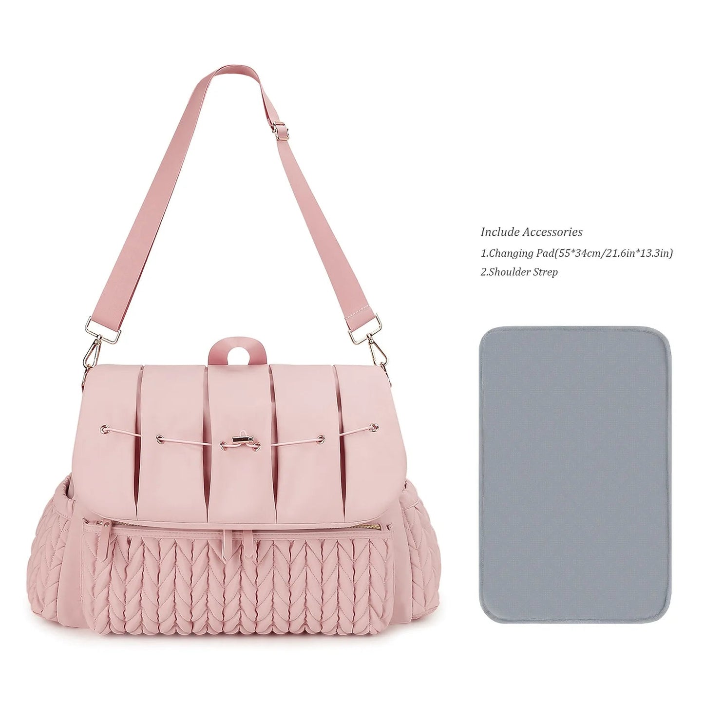 Sac a langer rose porte en bandouliere livre avec son matelas a langer pour changer bebe partout en toute serenite
