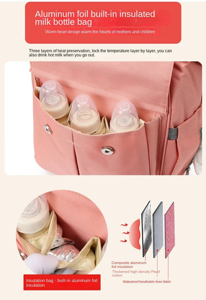 Poche isotherme en aluminium integree gardant trois biberons au chaud pour nourrir bebe partout en deplacement