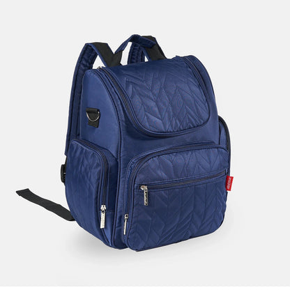 Sac a langer sac a dos bleu marine matelasse, un coloris sobre qui convient aux deux parents.