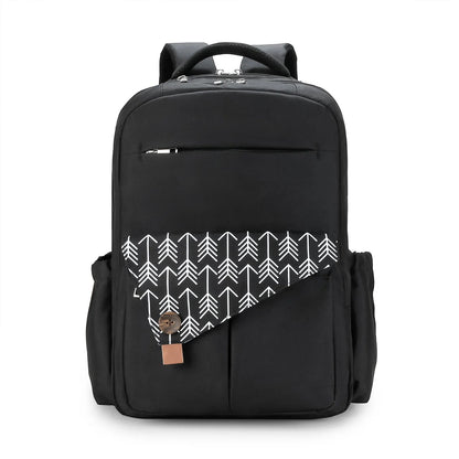 Sac a langer a dos noir au design sobre et elegant, parfait pour les parents qui souhaitent un accessoire discret et mixte au quotidien.