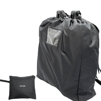 Sac de transport pour poussette a serrage par cordon se rangeant dans une pochette compacte