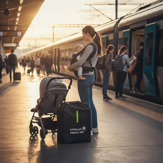 Sac de transport poussette noir avec anses rembourrees et fermeture pratique